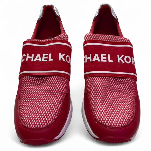Michael Kors Felix Extreme Red Mesh Trainer Wedge Sneakers - Picture 2 of 6